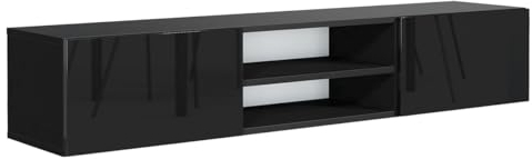 MebLocker Tv Schrank - Schwarz Glanz 160,2 x 35 x 29,5 cm - Wohnzimmer Möbel - Modern Fernsehschrank - Fernseher Tisch - Lowboard Wohnwand Wohnzimmer - Tv Lowboard