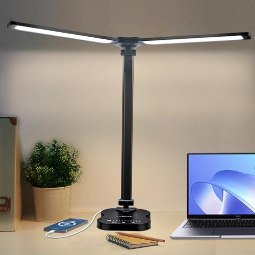 LQWELL® Lámpara de Escritorio LED Material Metálico Regulable, 5 Colores 10 Niveles de Brillo, Lámpara de Noche Agradable para los Ojos, Control Táctil y Función de Memoria para Oficina de Niños