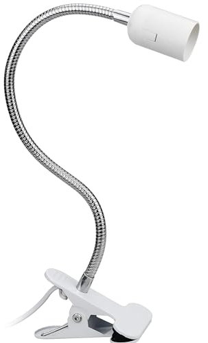 CABLEPELADO Portalámparas E27con pinza, Lámpara de Pinza con Cuello Flexible, Flexo Escritorio, Lampara de lectura, Base de Portalámpara E27, Cuello cisne ajustable 40 cm, Cable de 1.50 Metros, Blanco