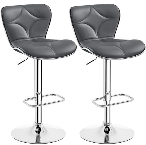 Yaheetech Barhocker 2er Set Höhenverstellbarer Barstühle aus Kunstleder 360° Drehbar Küchenstühle mit Rückenlehne fürs Esszimmer/Café/Bar/Salon, Dunkelgrau