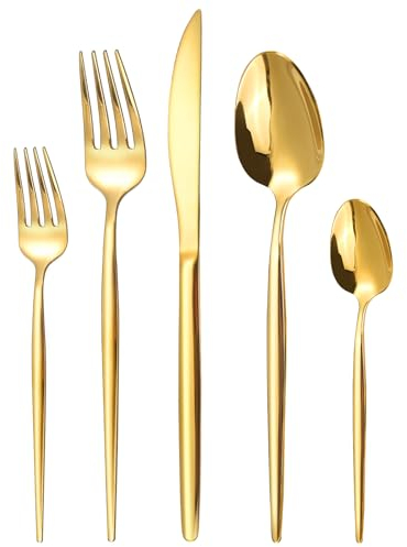 Targzier Besteck Set für 6 Personen, 30 teilig Titanium Gold Essbesteck Set inkl. Messer, Gabel, Löffel, Besteckset Edelstahl, Spülmaschinenfest (Goldenes Besteck sets)