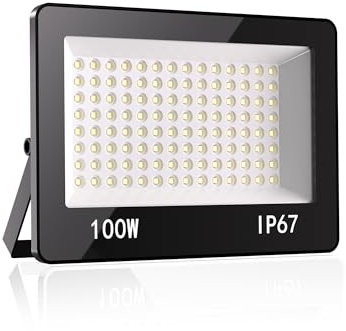 HAPYLUMI Projecteur LED Exterieur 100W, 10000LM Spot LED Extérieur Puissant 6500K Blanc Froid, IP67 Imperméable Eclairage Sécurité pour Jardin, Patio, Garage,Terrasse, Entrepôt