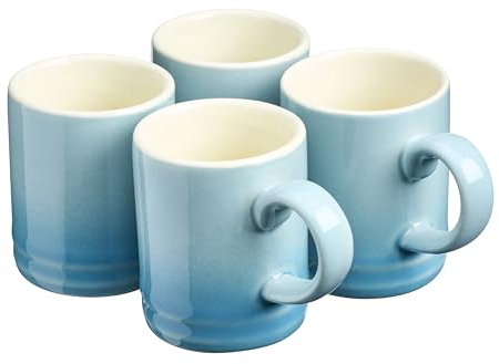 Cooks Professional 4 Piece Espresso Coffee Cup Set | Dishwasher & Microwave Safe Durable Stoneware Stylish Colourful Graduated Design Mini Drinking Mugs | 100ml Capacity | Blue