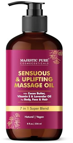 Majestic Pure Cocoa Massage Oil with Cocoa Butter, Vitamin E & Lavender Oil | Invigorating, Refreshing, and Relaxing |for All Skin Types - Men and Women | 8 Fl Oz