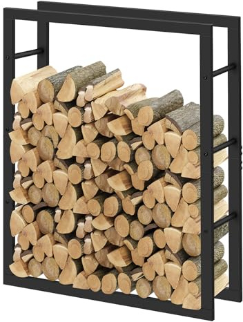 Laneetal Range-Bûches, Étagère pour Bois de Cheminée Intérieur Extérieur, 100x80x25cm, Métal, Noir
