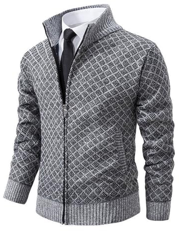 VaiKanhai Cardigan doublé pour homme Vestes traditionnelles pour homme Pullover | Cardigan tricot fin Col V classique Hiver Chaud Doux Cardigans avec fermeture éclair et poches, XXL