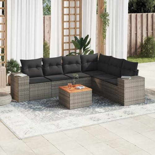 Iiaky 7-TLG. Garten-Sofagarnitur mit Kissen Gartengarnitur Set Lounge MöBel Outdoor LoungemöBel Balkon Grau Poly Rattan - 3225465
