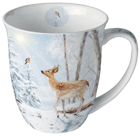 Ambiente Porzellan Tasse ca. 400ml Becher Bone China Mug Für Tee Oder Kaffee Herbst Winter Weihnachten Christmas Meeting in winterworld