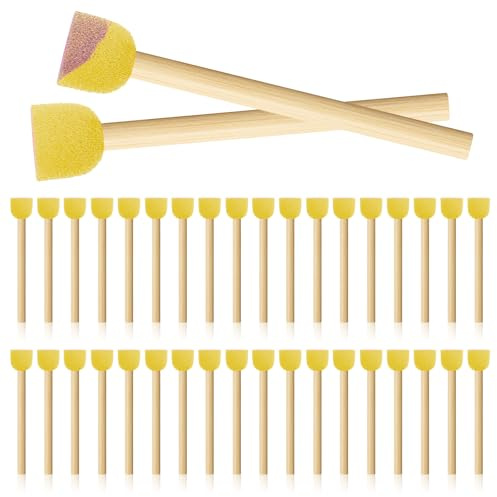 BOHUIZ 40 Pcs Paint Sponges, Foam Brush, Foam Stencil Stippling Brush Sponge Paint Brushes for Art and Craft Supplies for Arts Acrylic Paint Crafts Projects(Yellow)