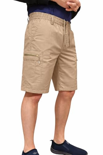 westAce Mens Cargo Shorts Combat Multi Pocket Elasticated Waist Plain Lightweight Relaxed Casual Shorts M L XL 2XL 3XL, Beige, 3XL