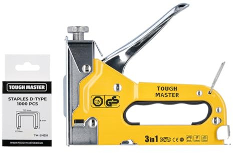 TOUGH MASTER Staple Gun Set with 1300pcs Staples, Force Regulator Quick Jam Release Ideal for Upholstery, Material Repair, Carpentry, Decoration, Furniture, Crafts, DIY