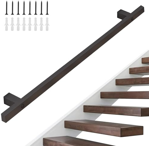 Pasamanos de escalera antideslizante de 30 a 600 cm, barandilla de escalera de hierro galvanizado de metal negro, barra de soporte de seguridad para interiores y exteriores - Kit completo(280cm)
