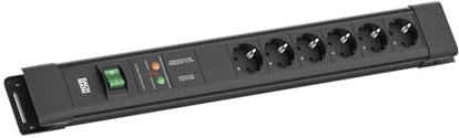 BACHMANN CONNECTUS 6-Fach Steckdosenleiste (Robuste Mehrfachsteckdose mit Schalter, Gerätevollschutz und 2m Kabel) Schwarz