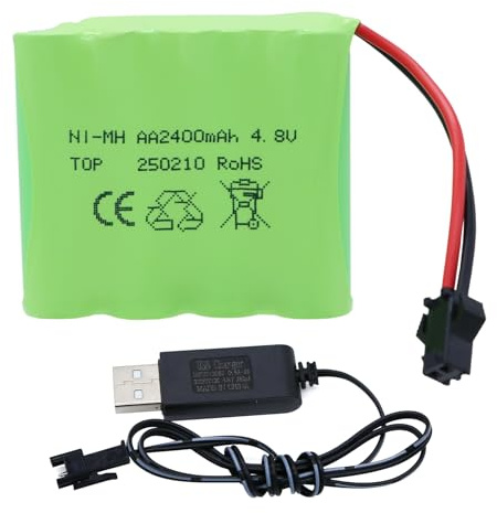 Tosiicop 4.8V 2400mAh RC Akku - AA NiMH Wiederaufladbar Ferngesteuertes Auto Akkupack RC Rechargeable Battery mit SM-2P Stecker und USB-Ladekabel für Remote Control Car Crawler 4x4 LKW SY-E511 Bagger