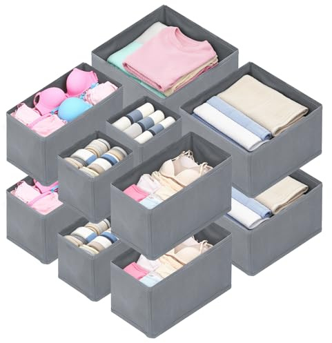12 Pezzi Organizer Cassetti, Organizer per Armadio, Divisori per Cassetti in Non Tessuto Pieghevole, Separatori per Cassetti per Biancheria Intima, Calze, Cravatte, Cinture, Ideale per Armadio(grigio)