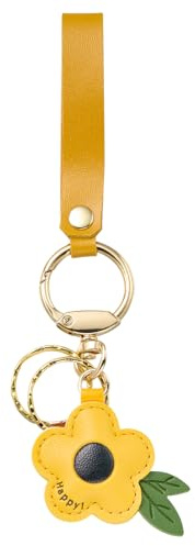 WEWAYSMILE Leder-Taschenanhänger für Handtaschen Blumen-Geldbörsenanhänger süßer Leder-Blumen-Schlüsselanhänger mit Ringschnalle aus Legierung für Geldbörse Taschenanhänger (Gelb)
