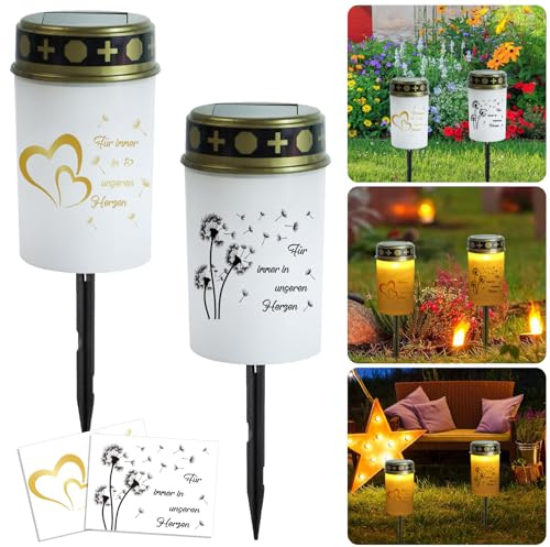HUIKUANGEU Grabkerze,2 Stück Solar LED Grablicht,Grableuchte,Friedhofskerze Solarbetrieben,Grablicht Solar,Grablichter,Friedhofskerzen,Grablaterne Solar,für Friedhof,Urnengrab