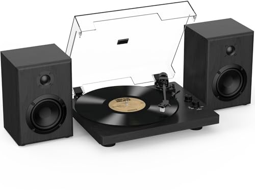 Turntable Record Player with Adjustable Counterweight, Bluetooth In/Out, 33/45 RPM, Plays 7/10/12 Inch Vinyl Records – High-Fidelity Sound for Vinyl Music Enthusiasts, Black