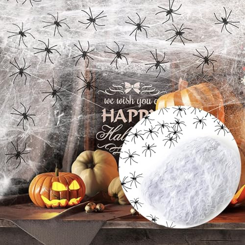 50 STK Realistische Spinnenfiguren Halloween Dekoration & 200g Weiß Halloween Spinnennetz Dekoration, Schwarz Kunststoff künstlichen Spinnen, Spinnenweben für Outdoor Garten Party Gruselszene