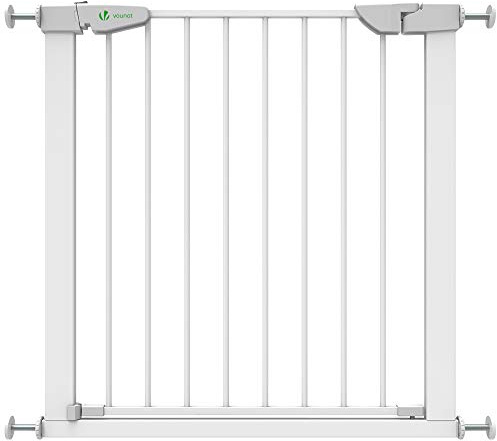 VOUNOT® Barrière de Sécurité Extensible 75-84cm Fermeture Auto et Magnétique sans Perçage Barrière à Pression pour Bébé et Chiens pour escaliers et Porte Hauteur 74cm Métal Blanc