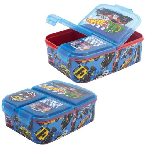 STOR Hot Wheels Matlåda Barn 3 Fack 2156ml - BPA-fri Lunchbox Skola Förskola Barnmatlåda med Fack
