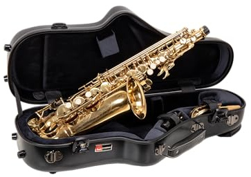 Crossrock CRF4050ASBK Koffer für Altsaxophon aus Polycarbonat, TSA-Schloss, Rucksackgurte, kratzfeste Schale, Hals und Mundstück-Aufbewahrung, Schwarz