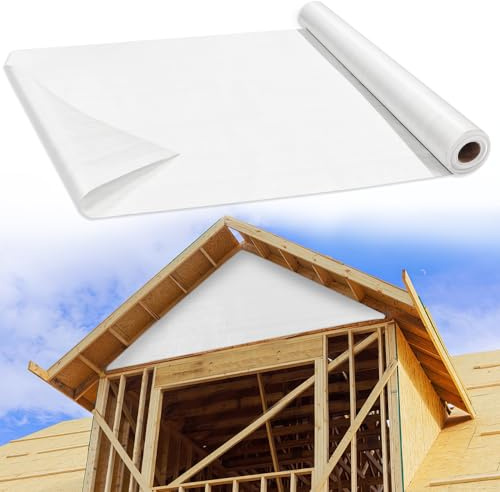 House Wrap, 3 x 150 ft Thick Drop Cloth Vapor Barrier, Heavy-Duty Moisture Barrier & Water-Resistant Plastic sheeting roll for Home Commercial Building Construction, White