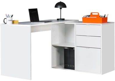 mokebo Eckschreibtisch 'Der Produktive' (138x108 cm) aus Holz in Weiß, platzsparender Kinderschreibtisch, Gamingtisch, Schminktisch oder Schreibtisch fürs Homoffice, Büro oder Kinderzimmer