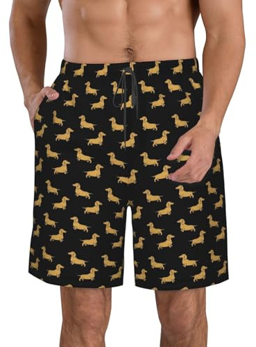 Men's Casual Beach Shorts with Mesh Lining, Quick Dry & Adjustable Waist for Surfing, Pool & Water Sports, Dachshund Dog Cute Puppy Pattern