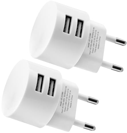 2 Pièces Double Prise USB-A 5V 2,1 A Chargeur USB Multiple pour Prises et Tambours Charge Rapide Adaptateur Secteur USB pour Téléphones Portables Tablettes et Appareils Espaces Restreints
