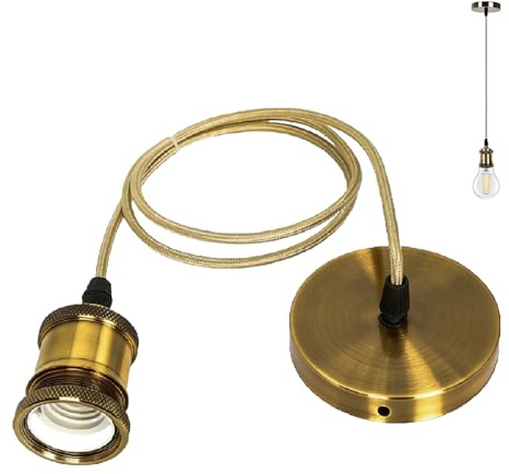 Ceiling Pendant Light Fitting, E27 Lamp Holder, Bronze Vintage Ceiling Rose Lamp Holder Kit with Ground Wire & 1m Adjustable Braided Cable, Hanging Light Socket for Home Bar Kitchen Dining Room