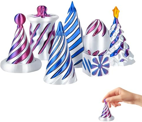 7 Pack 3D Printed Fidget Toys Impossible Spiral Cone Fidget Toy for Stress Relief and Focus Mini Impossible Cone Pyramid Passthrough Desktop Decoration for Adults Unique Anxiety Relief (Blue)