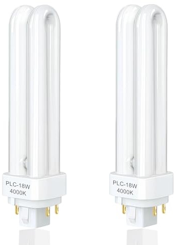 sumue 18W 4000K G24q-2 4 Pin Compact Fluorescent Lamp, PLC Light Bulbs, LED G24q-2 Replacement, 18W 1200LM Cool White 4-Pin CFL, Non-Dimmable, Energy Saving Double Tube Light for Bathroom, 2pcs