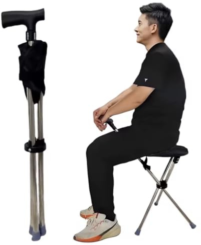 Foldable Walking Cane with Chair 2-in-1 Walking Stick, Black