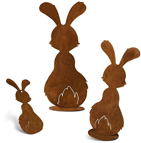 Rostikal Gartendeko Figuren Osterhasen 3er Set Rost Deko Frühling Osterdeko Vintage Shabby (Set)