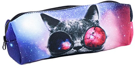 RMB® Federtasche mit Katzen-Brille-Motiv Feder-Mappe Feder-täschchen Schüler-Etui Stifte-Tasche