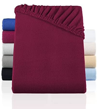 BaSaTex Flausch Spannbettlaken, 180x200-200x200 cm, Bordeaux Rot | Winter Thermo Fleece, wärmendes plüsch Spannbetttuch Teddy, flauschiges Bettlaken