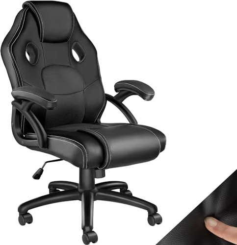 tectake® Racing Bürostuhl, Gaming Stuhl mit Wippfunktion, Chefsessel, Drehstuhl mit Rollen, höhenverstellbarer Schreibtischstuhl, Bürostuhl ergonomisch, PC Stuhl - schwarz