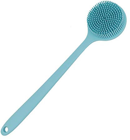 DNC Silicone Back Scrubber for Shower Soft Bath Body Brush with Long Handle (Blue)