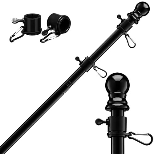 FLY HAWK Flag Pole kit for Outside House - Black 6FT Tangle Flagpole Kit for American Flag - 3x5/4x6 Flags Heavy Garden flagpole-Professional Metal Flag Pole for House truck in a parade Garden Yard Residential or Commercial