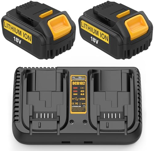 Energup 2 Stück 18V 5.0Ah Ersatzakku + DCB102 Ladegerät für Dewalt Akku 18V DCB184 DCB200 DCB182 DCB180 DCB181
