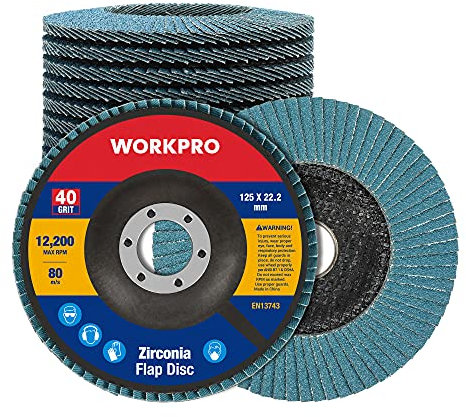 WORKPRO 10 dischi abrasivi a lamelle, 125 mm, grana 40, disco abrasivo in alluminio di alta qualità, per rimuovere sbavature, ruggine, lucidatura, finitura