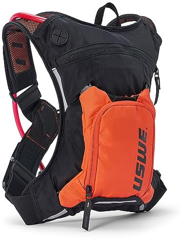 USWE Moto Hydro 3L Trinkrucksack mit 2,0 l Wasserblase, ein hochwertiger, federfreier Rucksack für Enduro und Off-Road-Motorrad, Schwarz / Orange