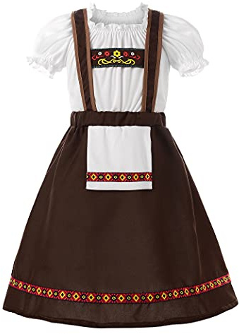 JerrisApparel Girls Oktoberfest Costume Dirndl Dress up Halloween Carnival Outfit (Brown, 3-4 Years)