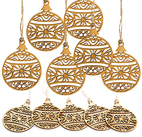 Logbuch-Verlag 10 Weihnachten Holzanhänger Weihnachtsanhänger Weihnachtskugeln aus Holz 9 cm Christbaumkugel Vintage Baumschmuck flach