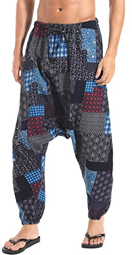 AITFINEISM Hommes Pantalon Confortable Taille Élastique Pantalon De Mode Unicolore Casual Yoga Hippies Pantalon (Style 1,S)