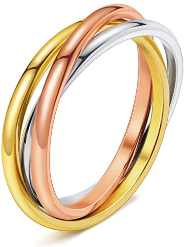 DURSI Trinity Interlocked Rolling Triple Ring for Women Girls Kids, Stainless Steel Cross Stacking Puzzle Ring for Fidget Anxiety, Minimalist Promise Engagement Wedding Ring