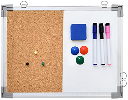 Lavagna bianca e sughero combinati, 40,6 x 30,5 cm, lavagna bianca combinata e tavola in sughero, perfetta per ufficio e casa, casa, scuola, lavagna (bordo bianco)