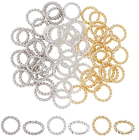 PandaHall Geschlossener Gelöteter Biegering, 60 Stück 3 Farben Messing Biegering 24 Karat Vergoldet 18 Gauge 8 mm O-Ringe Stecker Ohrring Halskette Armband Baumelt Schmuckherstellung