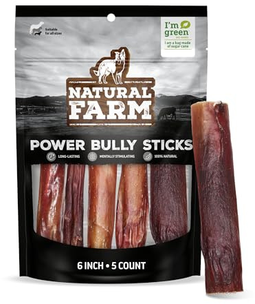 Natural Farm Power Bully Sticks Dog Chews (6”, 5-Pack), 2-in-1 Power Chews: Premium Beef Cheek Wrapped in Beef Pizzle, Long-Lasting, Great Dog Dental Treats Fro Small, Medium & Large Dogs